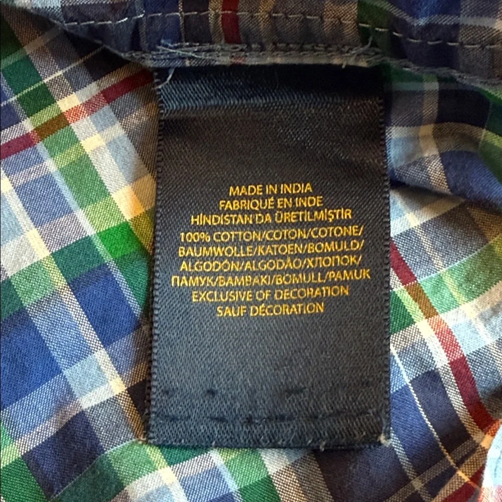 Polo Ralph Lauren Boys 7 Blue Green Plaid Cotton Long Sleeve Button Down Shirt